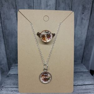 Glass bead custom-made necklace and adjustable ring